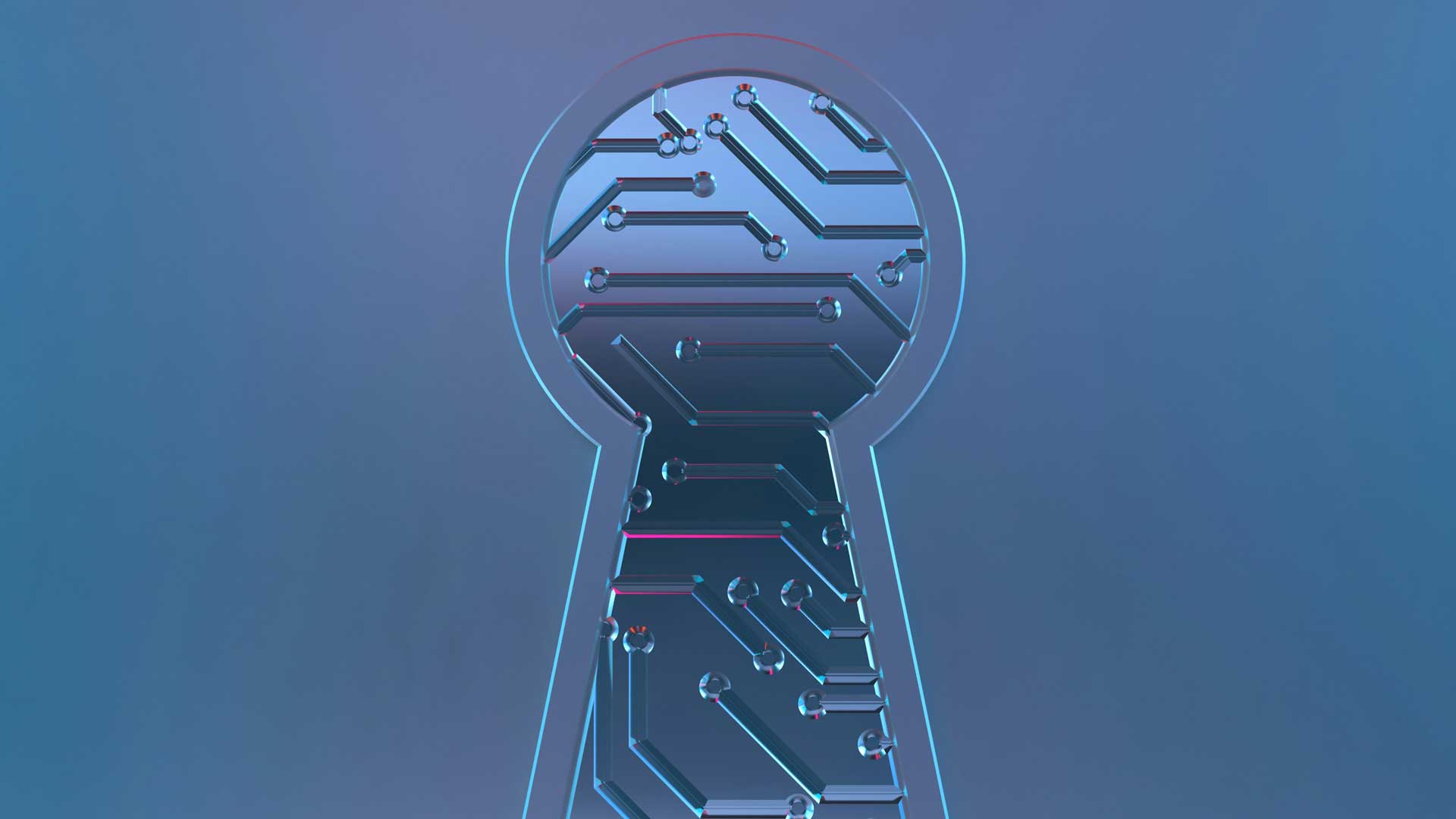 Keyhole with digital lines behind it